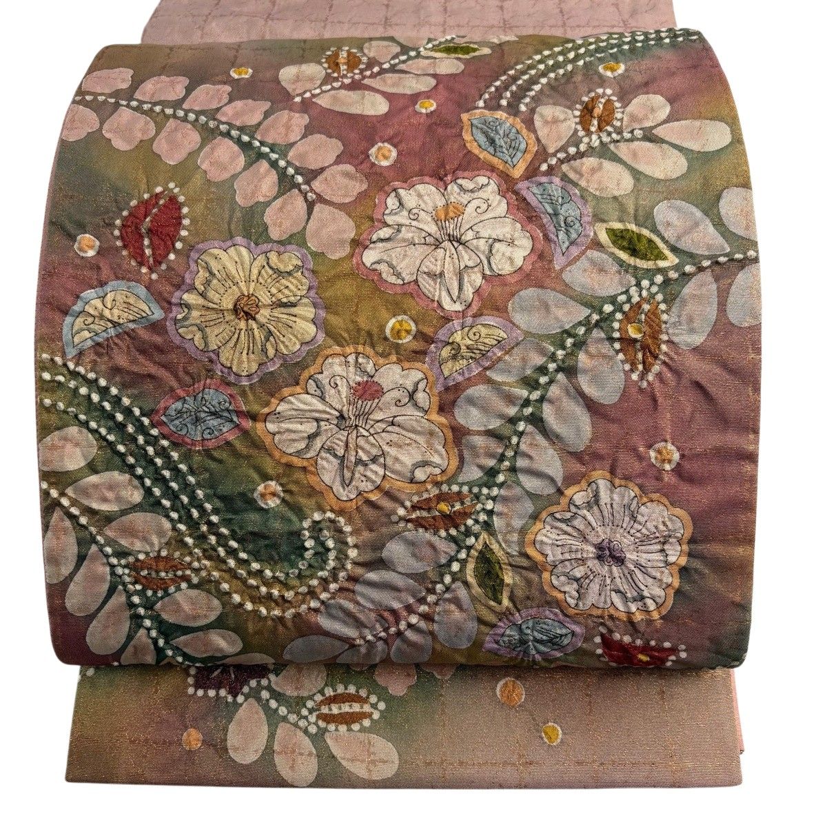 【美品】 袋帯 名品 落款 辻が花 箔 ぼかし 薄黄土色 お太鼓柄 正絹 【中古】 11,218円