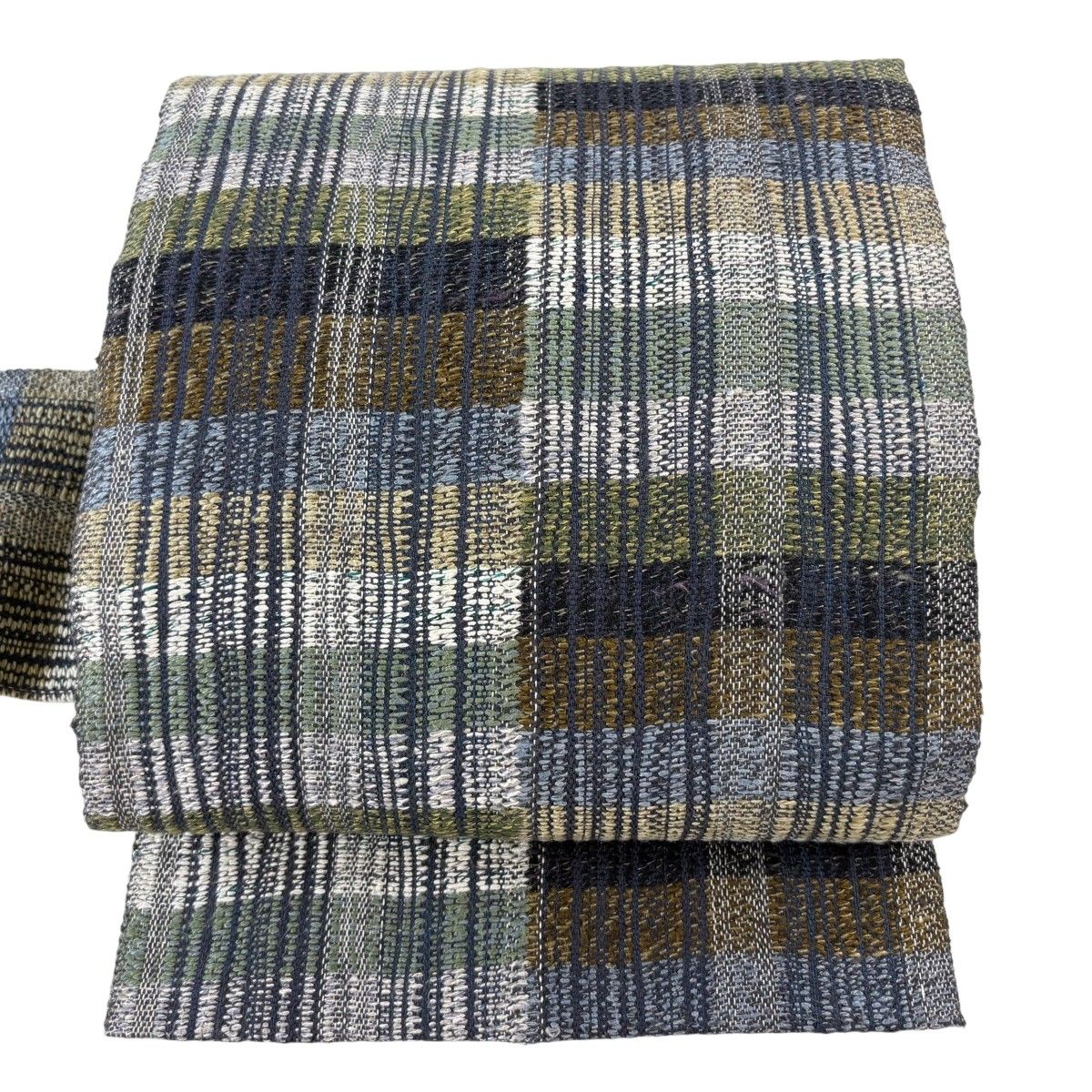 【美品】 名古屋帯 名品 縞 灰緑 正絹 【中古】