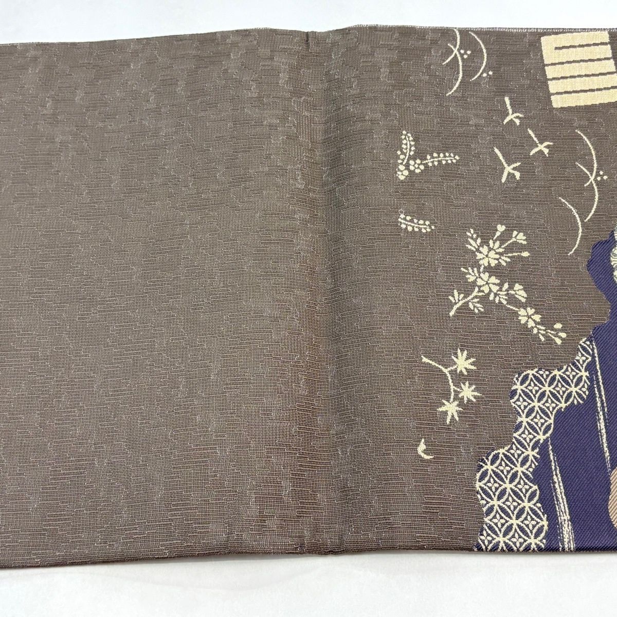 【美品】 袋帯 名品 源氏香 有職文様 金糸 灰茶 六通 正絹 【中古】
