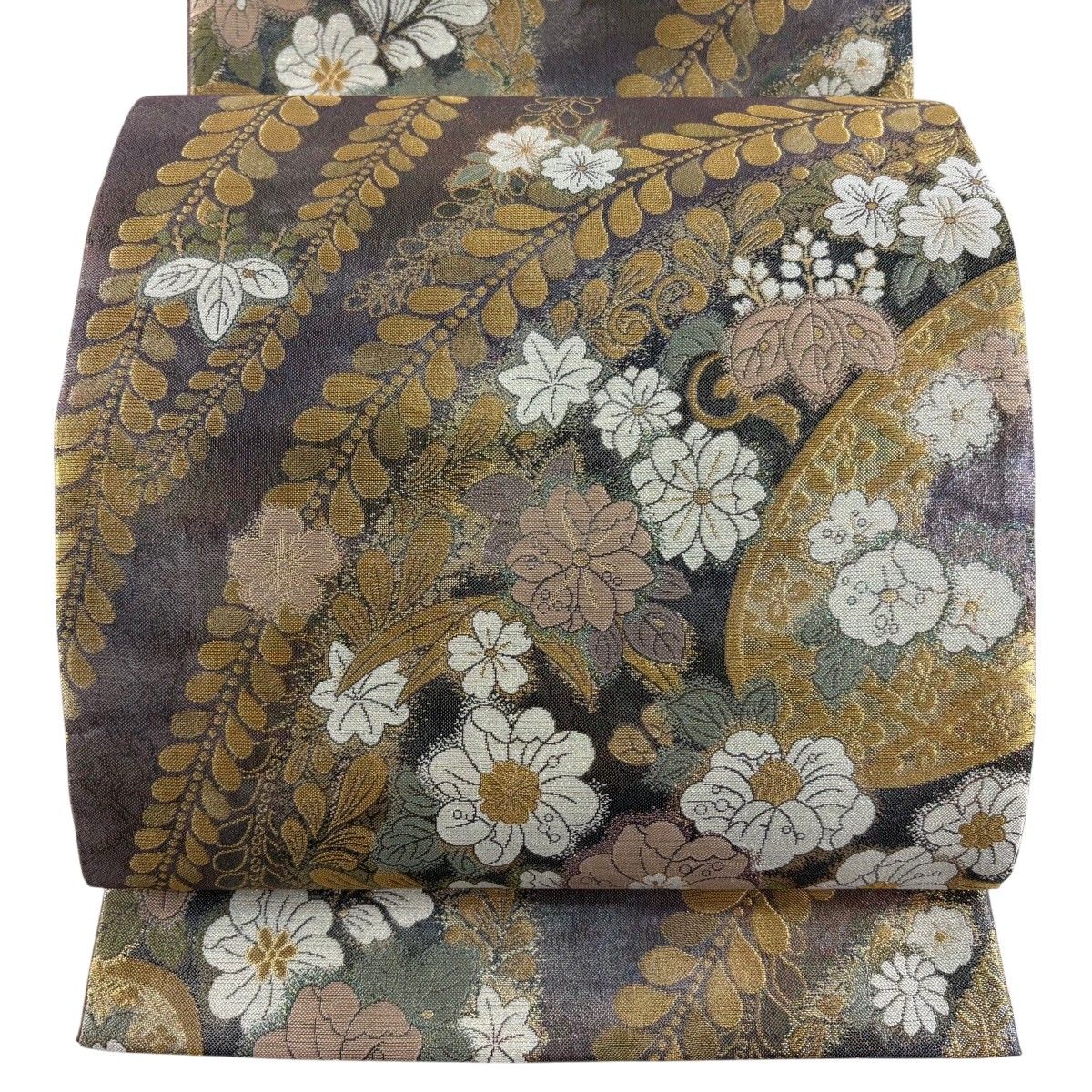 【美品】 袋帯 秀品 やまと 草花 金糸 箔 紫 六通 正絹 【中古】
