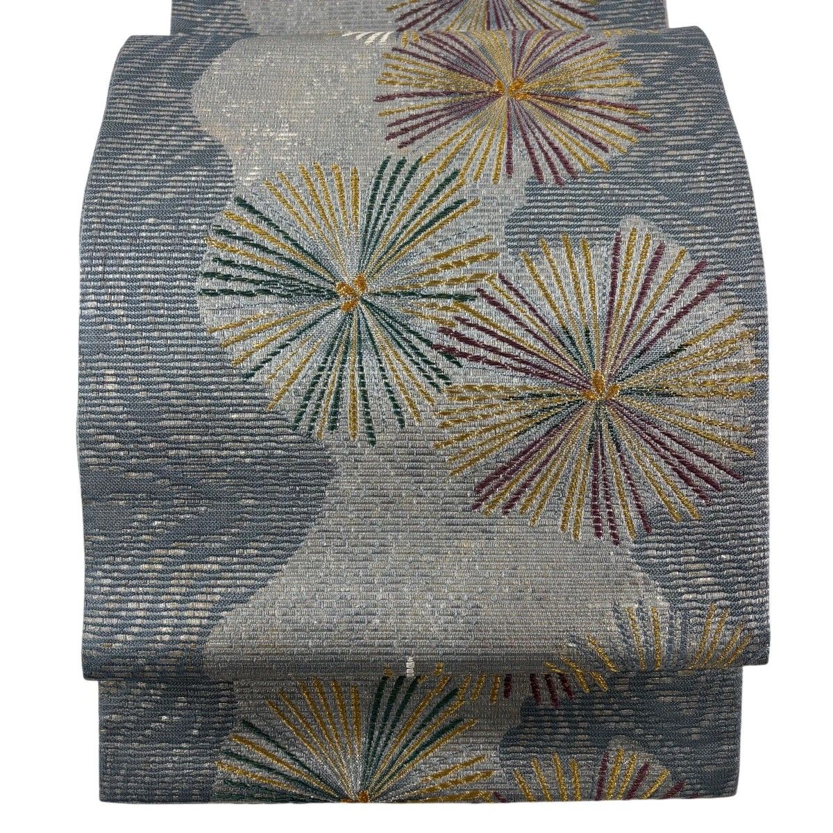 【美品】 袋帯 秀品 若松 金銀糸 箔 青灰色 六通 正絹 【中古】