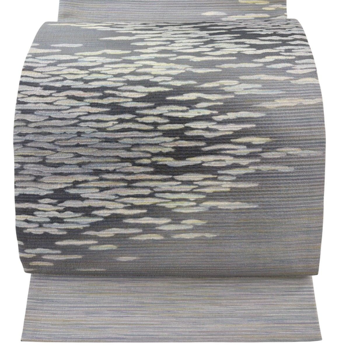 【美品】 袋帯 秀品 幾何学模様 灰色 お太鼓柄 正絹 【中古】