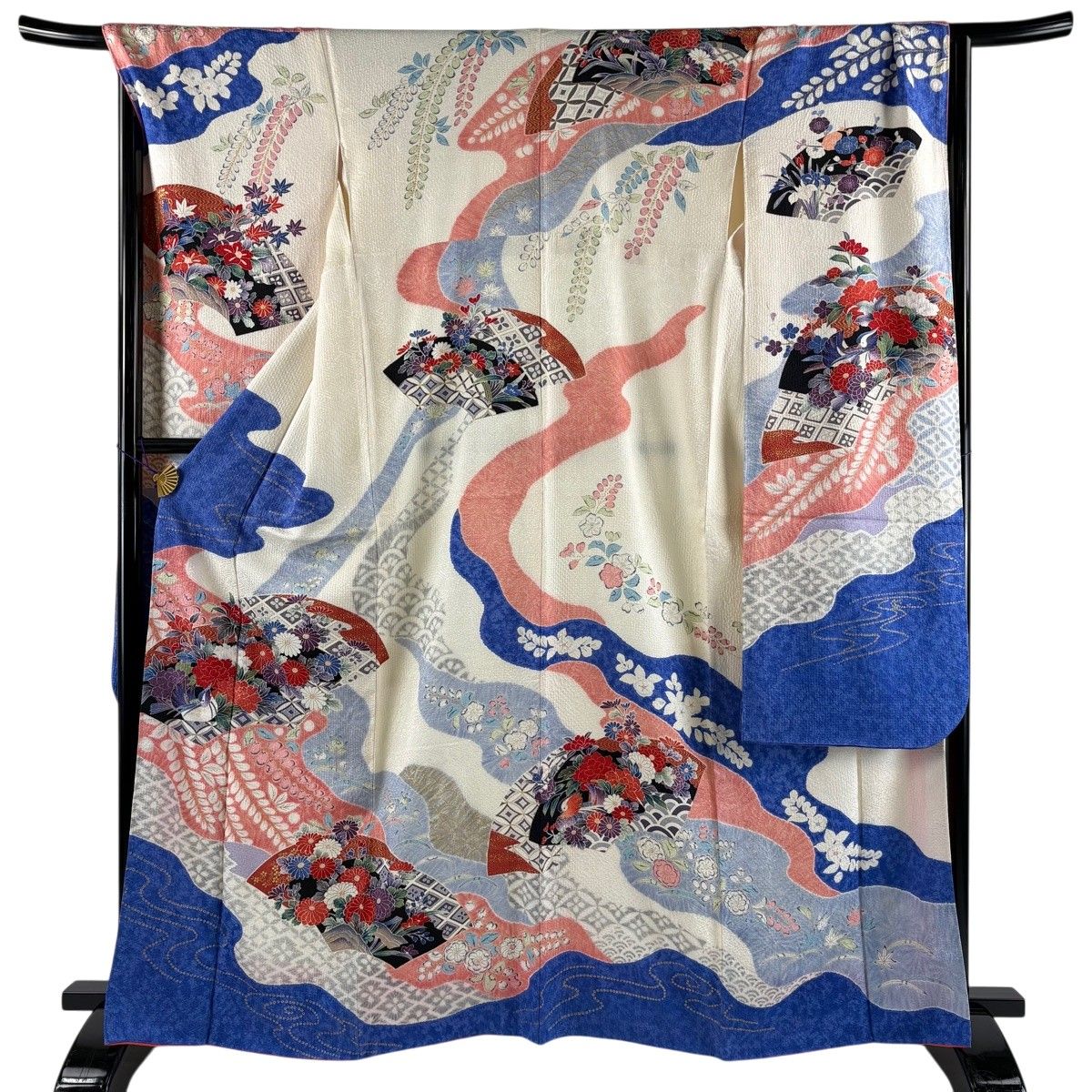 振袖 身丈164cm 裄丈69.5cm L 袷 花鳥 有職文様 金彩 染め分け クリーム 正絹 秀品 【中古】 7,040円