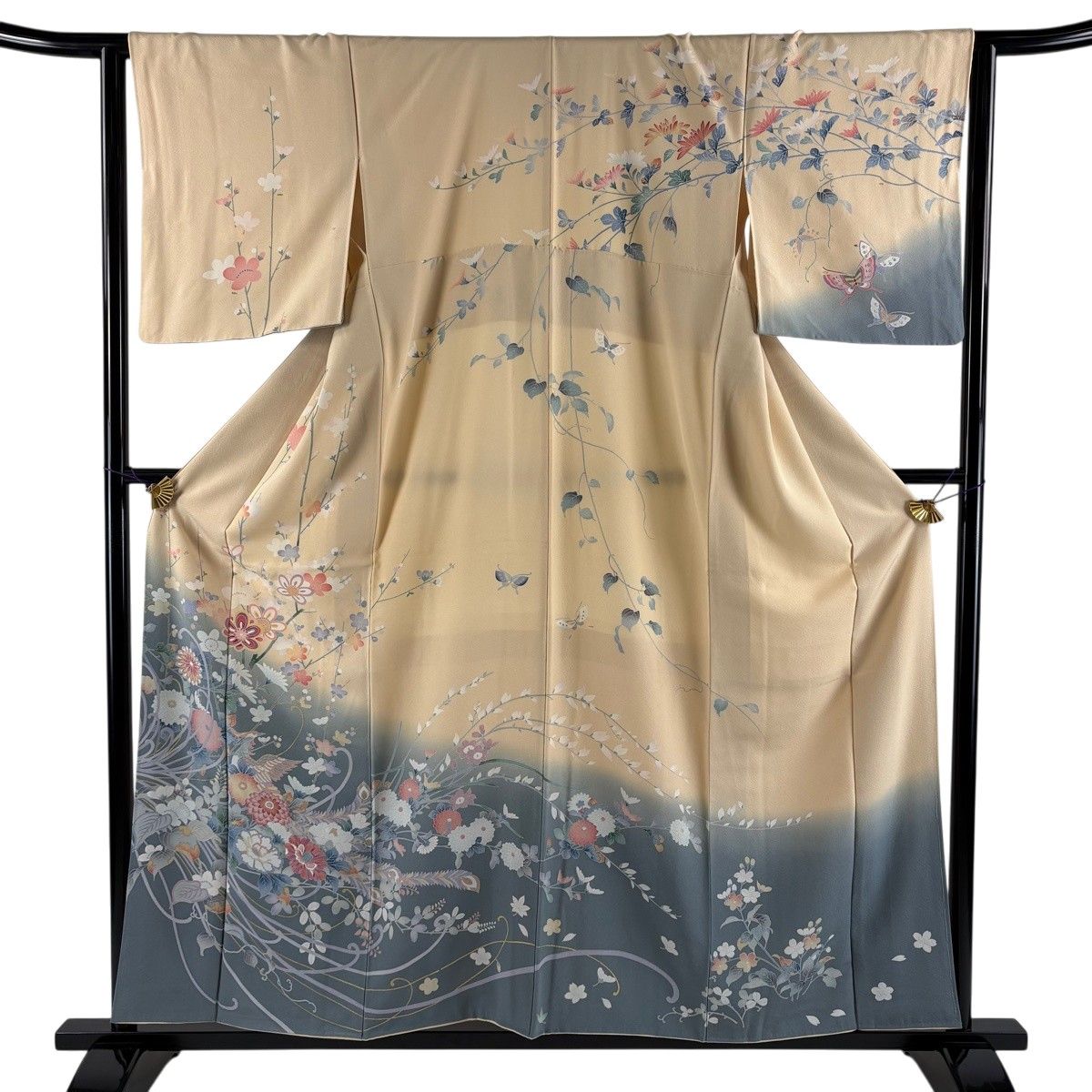 【美品】 訪問着 身丈157cm 裄丈64cm M 袷 鳥 草花 金彩 ぼかし ベージュ 正絹 秀品 【中古】 8,378円