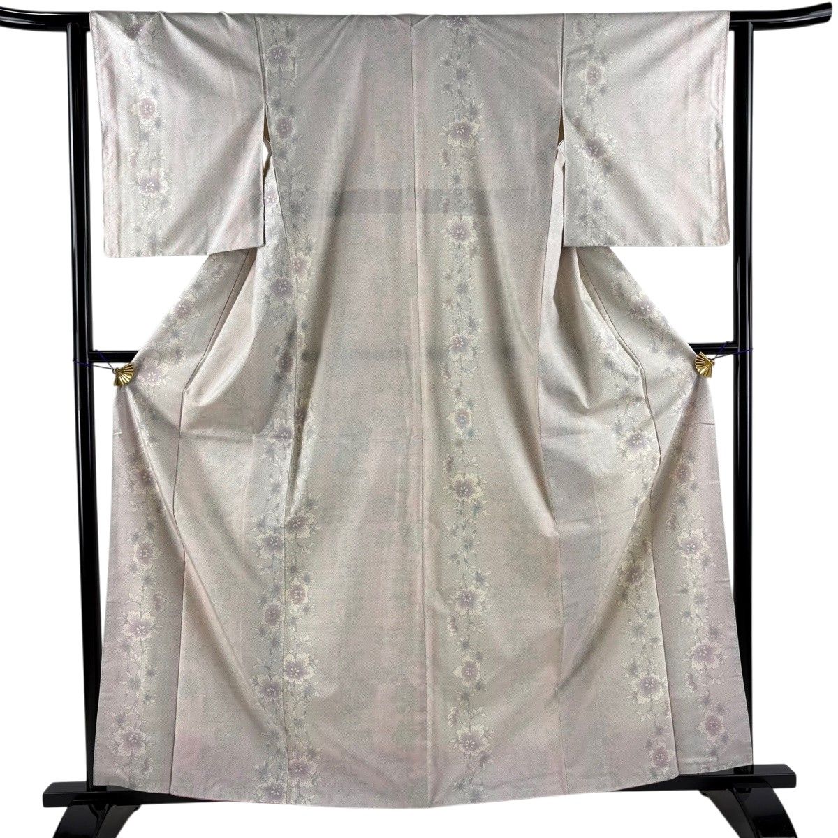 【美品】 紬 身丈161.5cm 裄丈62cm S 袷 草花 薄ピンク 正絹 秀品 【中古】 6,248円