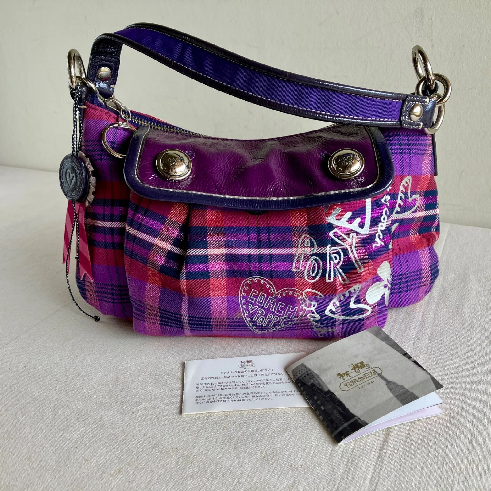 Rare Coach Poppy Tartan Plaid Groovy Shoulder Bag Purple Pink Silver Y2K