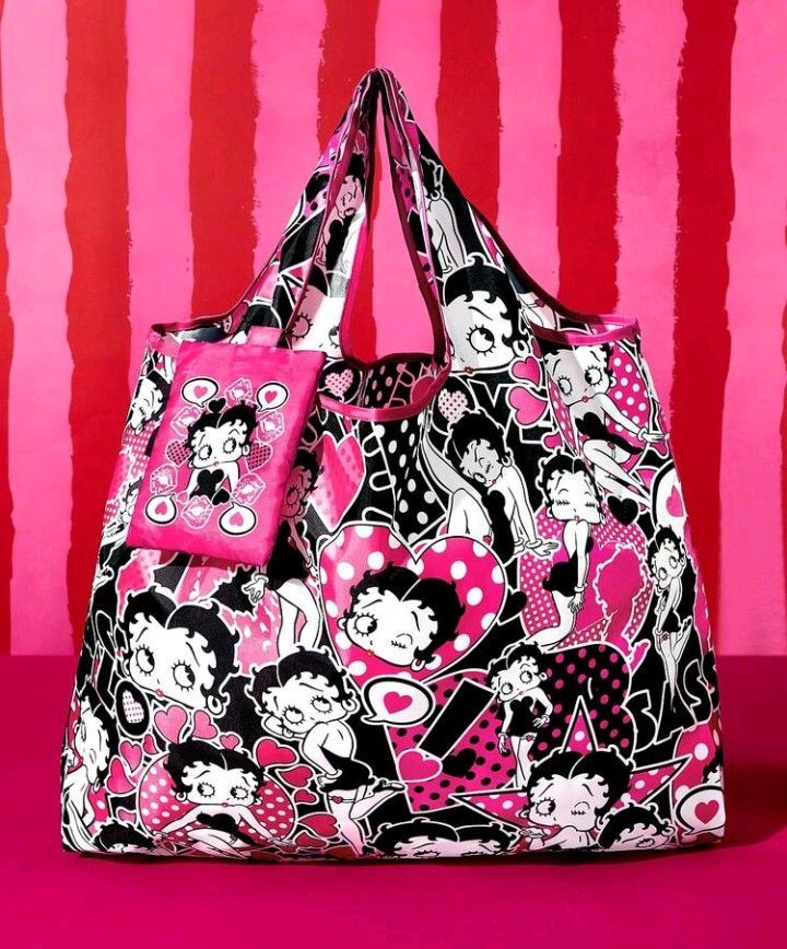 Betty Boop ベティちゃん エコバッグ 収納ポーチ付き 総柄 ピンク マイ