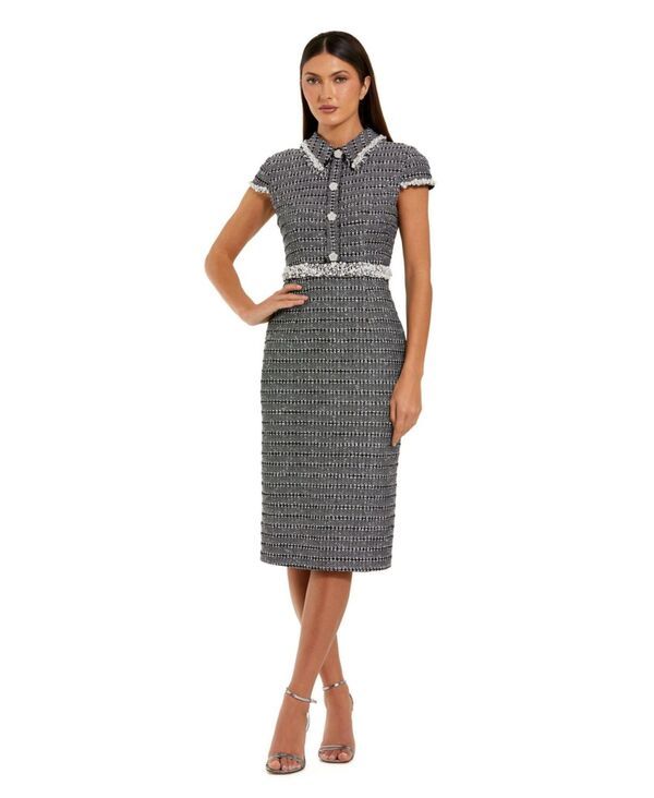 マックダガル レディース トップス ワンピース ミディワンピース ミディ キャップ Mac Duggal Womens Cap Sleeve Boucle Midi Dress Black white
