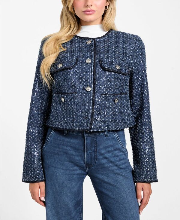 ゲス レディース アウター ジャケット・ブルゾン ジャケット GUESS Womens Elisa Collarless Jacket Dream Of Ice