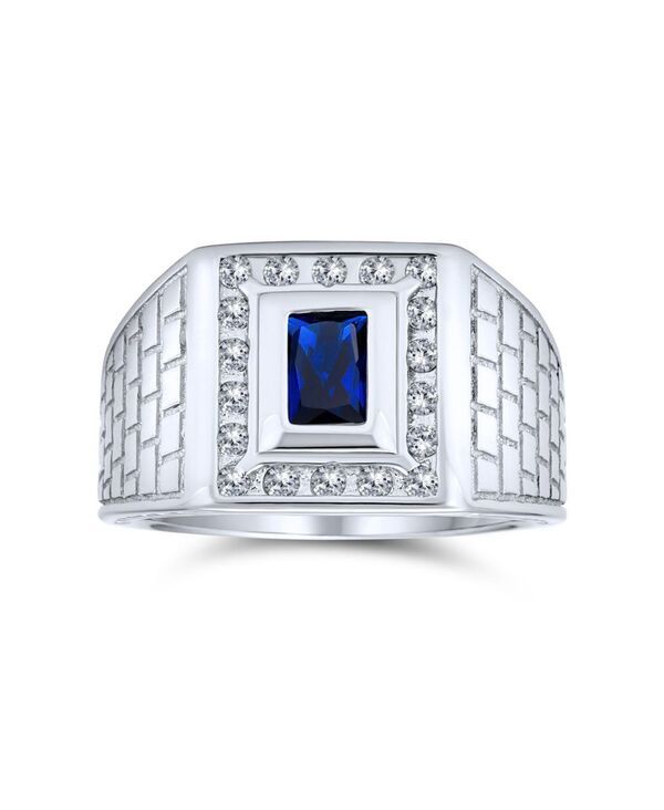 ブリング レディース アクセサリー リング Bling Jewelry Blue Emerald Cut CZ Statement Ring Brick Pattern Sterling Silver 17,026円