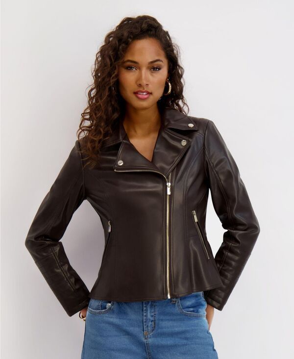 ケンジー レディース アウター ジャケット・ブルゾン アシンメトリー ジャケット kensie Womens Asymmetrical PU Peplum Moto Jacket with Quilt 23,850円