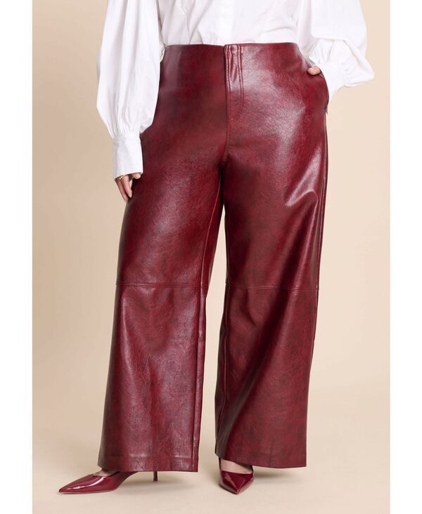 エロクイ レディース ボトムス カジュアルパンツ ワイドレッグ レザー フェイクレザー ELOQUII Womens Textured Faux Leather Wide Leg Pant Pomeg