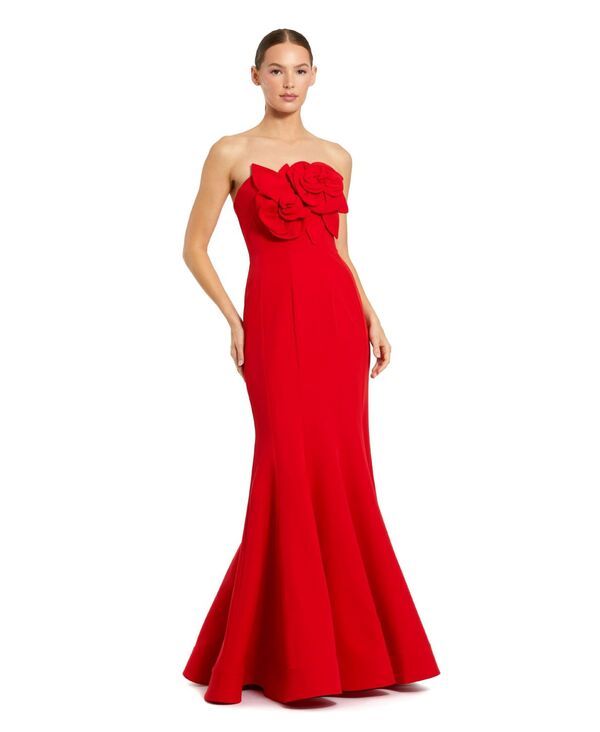 マックダガル レディース トップス ワンピース クレープ ストラップレス Mac Duggal Womens Crepe Strapless Mermaid Gown With 3D Flowers