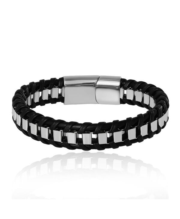 ラッキーブランド メンズ アクセサリー ブレスレット・バングル・アンクレット レザー Lucky Brand Men s Woven Leather Stainless Link Bracelet M