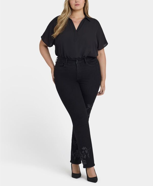 エヌワイディージェイ レディース ボトムス デニムパンツ プラスサイズ ジーンズ NYDJ Plusize Marilyn Straight Embroidery Jeans Black Rinse