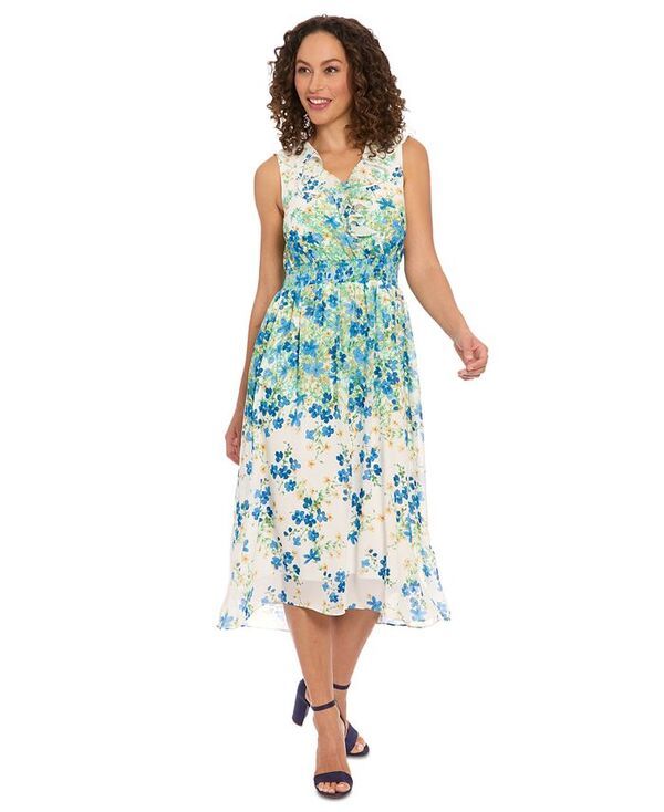 ロンドンタイムス レディース トップス ワンピース Vネック ノースリーブ シャーリング London Times Womens VNeck Sleeveless SmockedWaist Dress