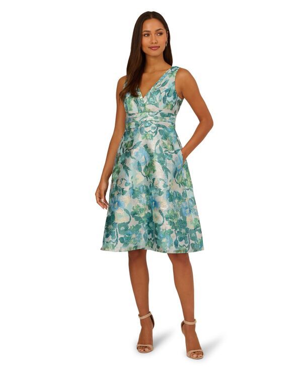 アドリアナ パペル レディース トップス ワンピース フラワー柄 ミディ フラワー Adrianna Papell Womens Floral Jacquard Midi Dress BLUE MUL 22,110円