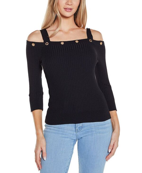 ベルディーニ レディース アウター ニット・セーター Belldini Womens Rhinestone Grommet ColdShoulder Sweater Black ブラック