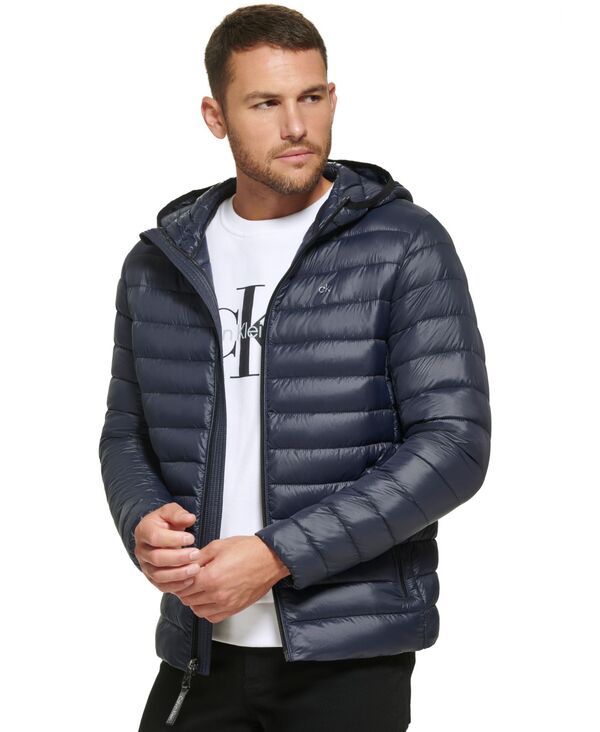 カルバンクライン メンズ アウター ジャケット・ブルゾン キルティング ジャケット Calvin Klein Mens Hooded Quilted Packable Jacket True Navy