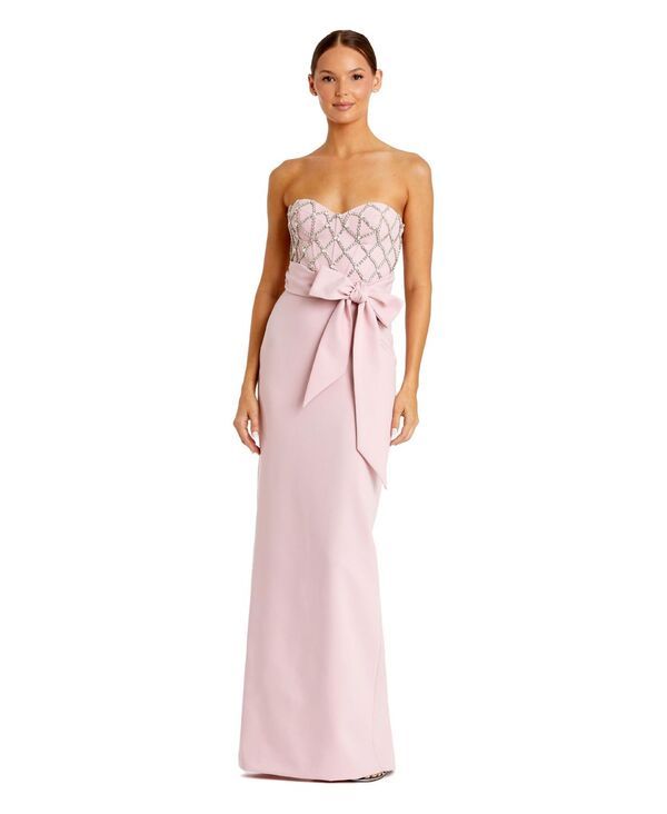 マックダガル レディース トップス ワンピース クレープ ストラップレス Mac Duggal Womenstrapless Embellished Crepe Gown With Bow Rose