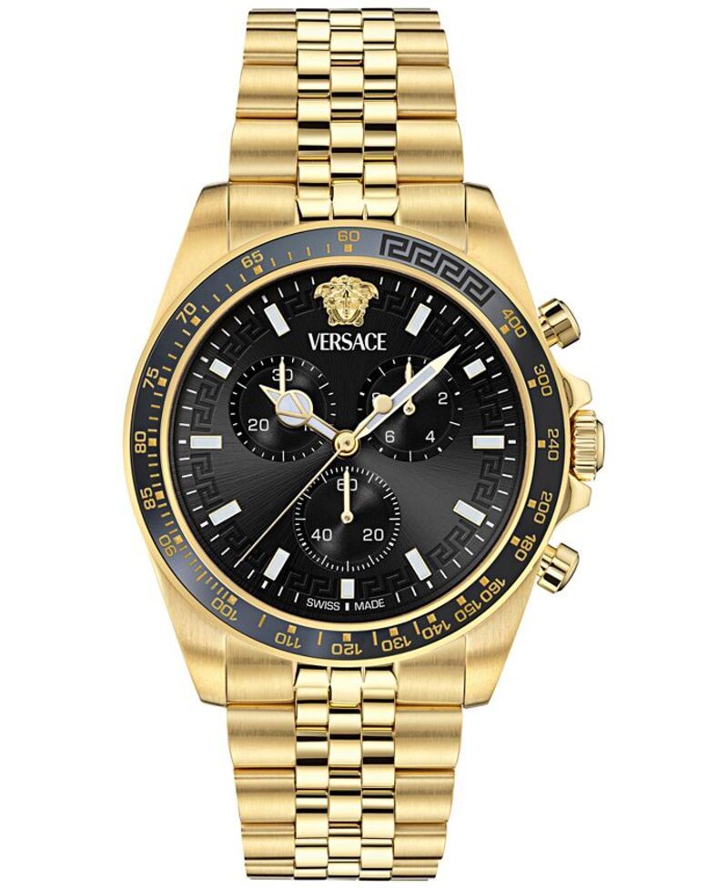 ヴェルサーチ メンズ アクセサリー 腕時計 Versace Mens Swiss Chronograph Greca Chrono Wave Gold Ion Plated Bracelet Watc