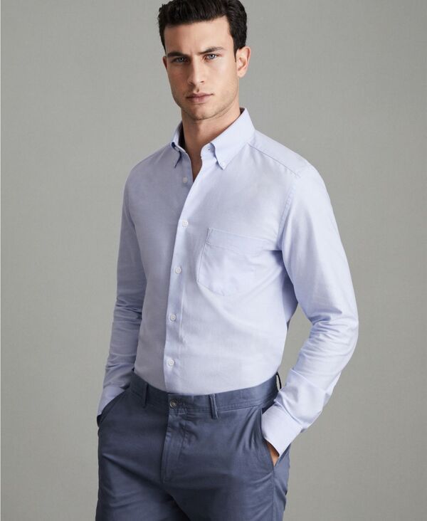 レイス メンズ トップス シャツ オックスフォード コットン ダウン REISS MenslimFit ButtonDown Collar Cotton Oxfordresshirt Soft Blu