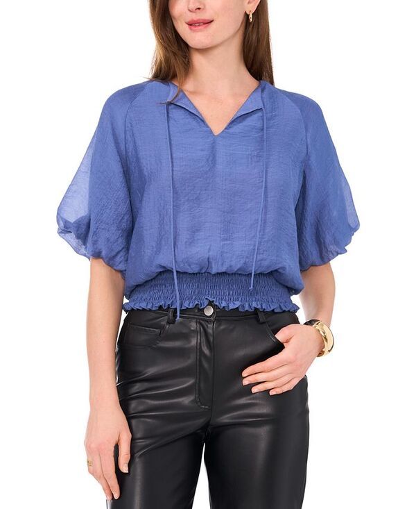 ヴィンスカムート レディース トップス シャツ 半袖 シャーリング Vince Camuto Womens ShortSleeve SmockedWaist Top Vintage Blue ブルー