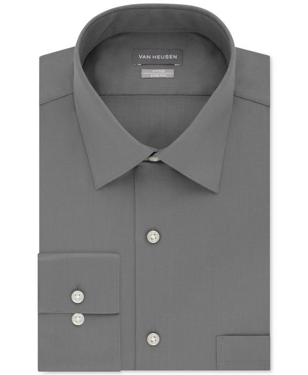 ヴァンハウセン メンズ トップス シャツ Tシャツ Van Heusen Mens Fitted Stretch Wrinkle Free Sateen Solid Dress Shirt Grey