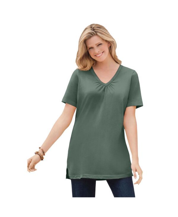 ウーマン ウィズイン レディース トップス シャツ Vネック プラスサイズ 半袖 Woman Within Plusize Within Perfect ShortSleeve Shirred VNe