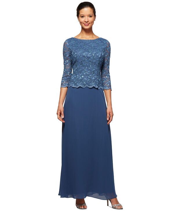 アレックスイブニングス レディース トップス ワンピース レース Alex Evenings Womens LaceBodice Gown Wedgewood