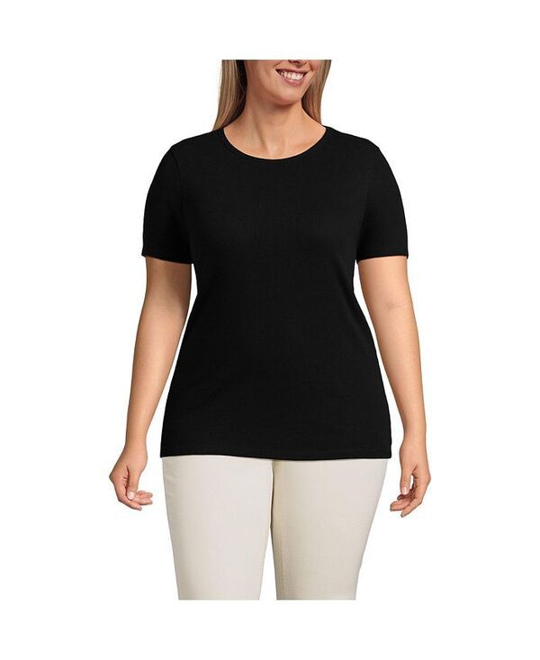 ランズエンド レディース トップス Tシャツ プラスサイズ シャツ Lands End Plus Size Micro Rib TShirt Black ブラック