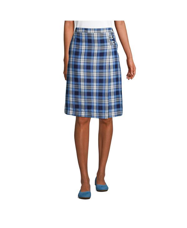 ランズエンド レディース ボトムス スカート A ライン Lands End Womens Plaid Aline Skirt Below the Knee Clear blue plaid ブルー