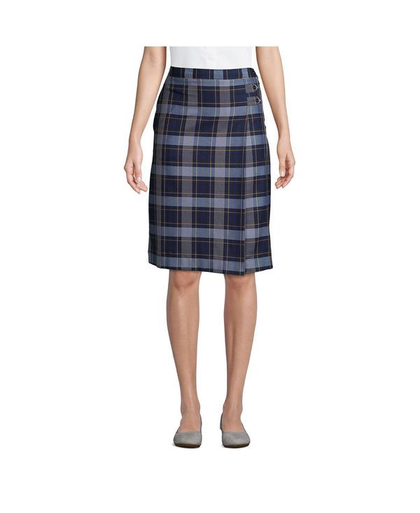 ランズエンド レディース ボトムス スカート A ライン Lands End Womens Plaid Aline Skirt Below the Knee Classic navy plaid ネイ