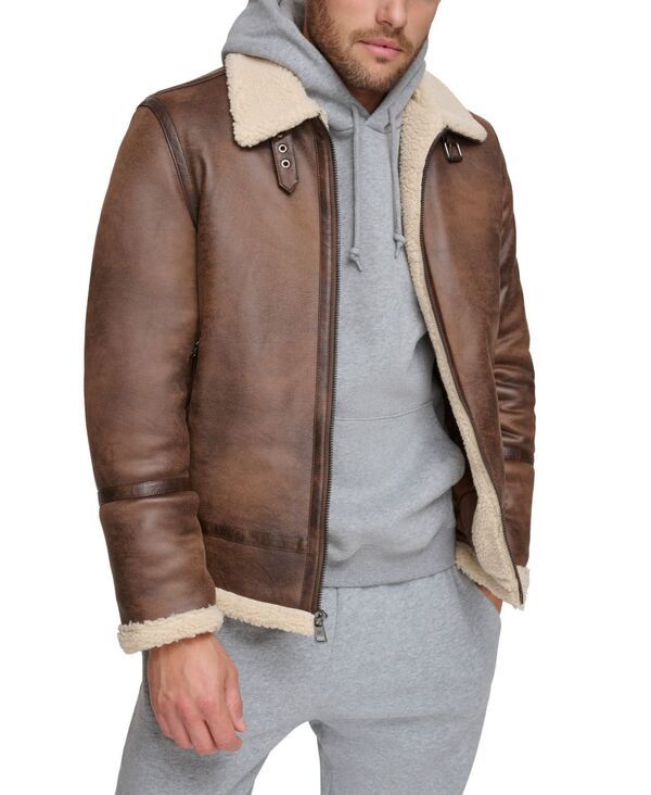 カルバンクライン メンズ アウター ジャケット・ブルゾン ジャケット Calvin Klein Mens Classic Faux Shearling B3 Bomber Jacket Brown ブ