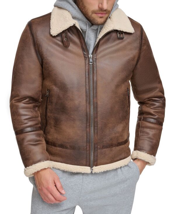 カルバンクライン メンズ アウター ジャケット・ブルゾン ジャケット Calvin Klein Mens Classic Faux Shearling B3 Bomber Jacket Brown ブジャンパー・ブルゾン