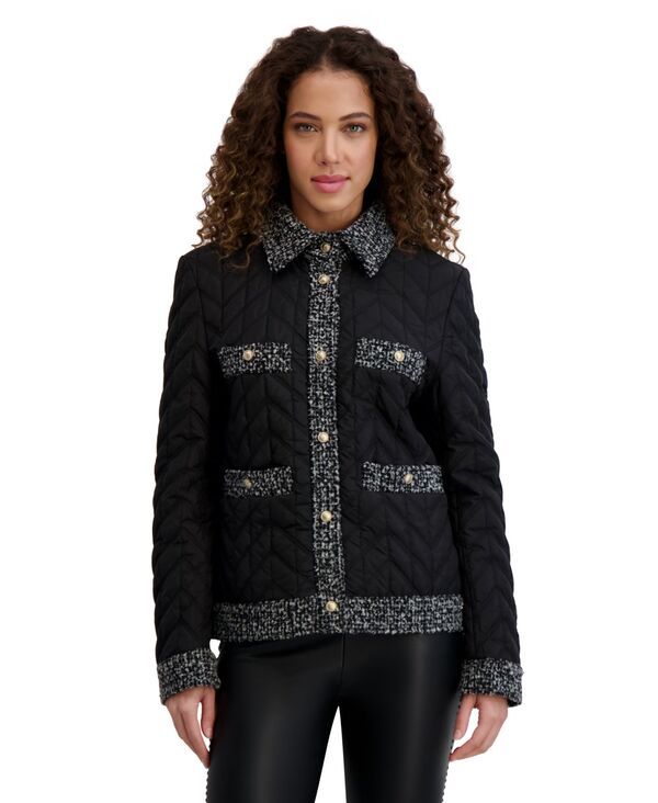 カール ラガーフェルド レディース アウター ジャケット・ブルゾン キルティング ツイード コート KARL LAGERFELD PARIS Womens Quilted TweedTrim Coat
