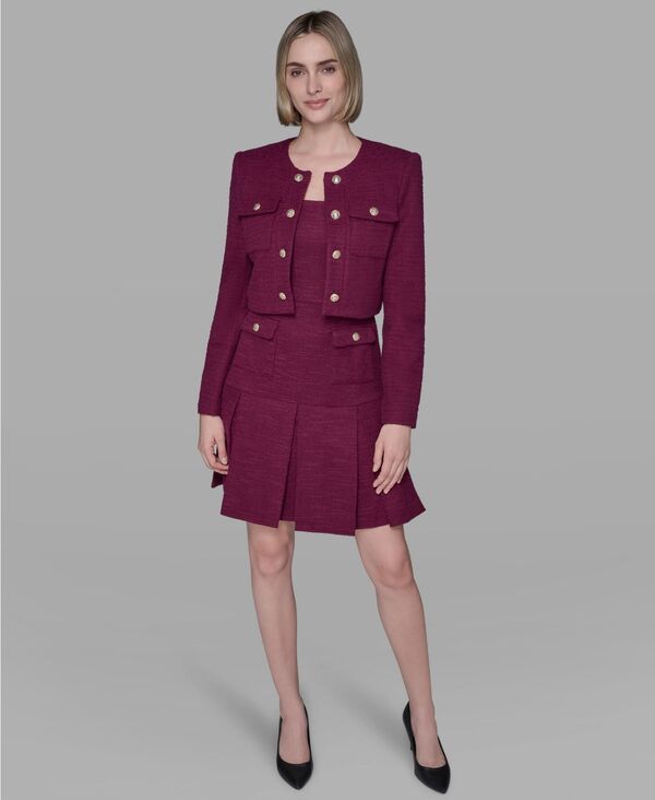 カール ラガーフェルド レディース トップス ワンピース ツイード ニット KARL LAGERFELD PARIS Womens Knit Tweed Dress Wine ワイン