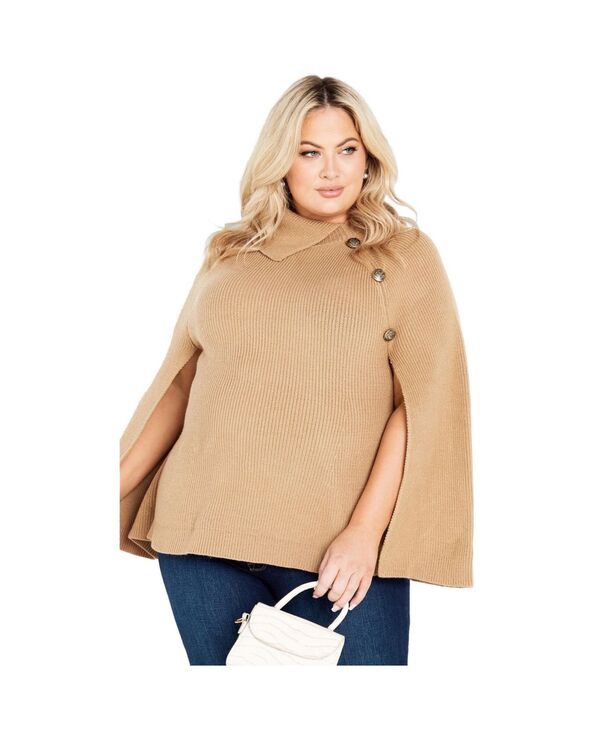 アベニュー レディース アウター ニット・セーター ケープデザイン キャップ ケープ AVENUE Womens Dani Button Cape Stone ストーン