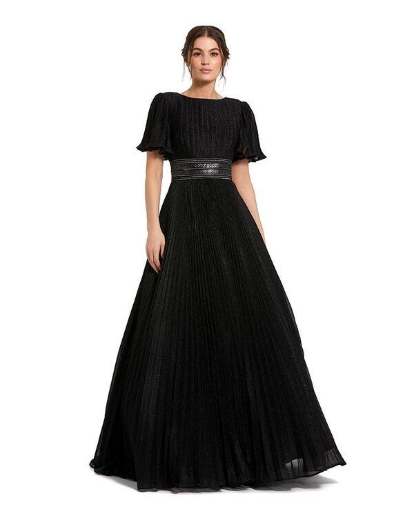 マックダガル レディース トップス ワンピース ジョーゼット プリーツ Mac Duggal Womens Pleated Shimmering Georgette Flutter Sleeve Go