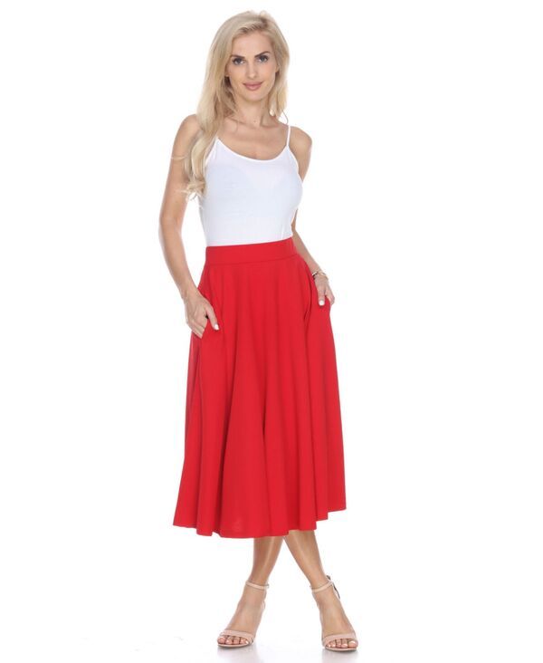 ホワイトマーク レディース ボトムス スカート ミディ White Mark Flared Midi Skirt with Pockets Red レッド