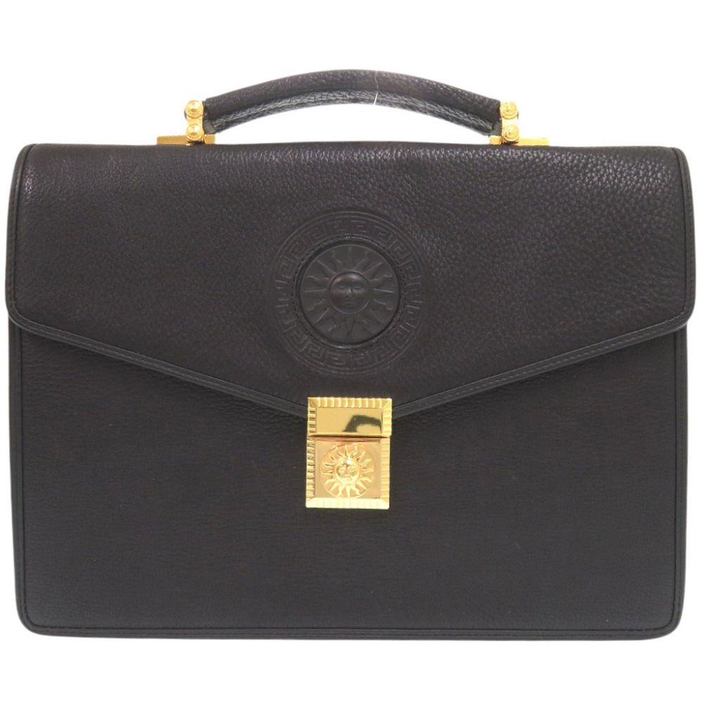 美品 ヴェルサーチ ヴィンテージ サンバースト レザー ブラック ビジネスバッグ ハンドバッグ 黒 0598【中古】Versace 美品 ヴェルサーチ ヴィンテージ サンバースト レザー ブラック
