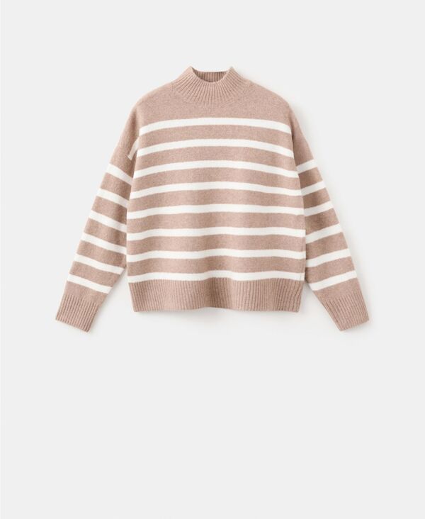【送料無料】 マンゴ レディース ニット・セーター アウター Womens Oversized Striped Turtleneck Sweater Light Pastel Gray