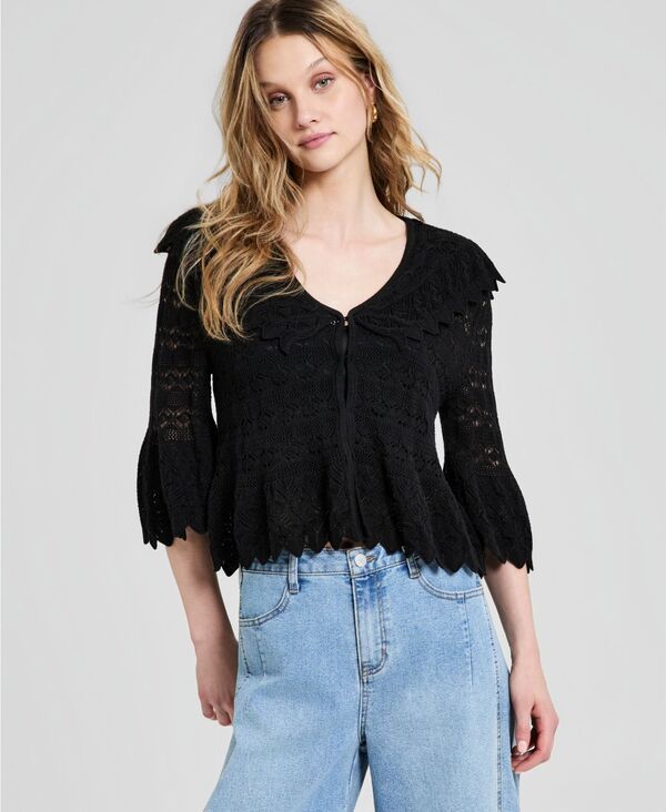 アンドノウディス レディース アウター ニット・セーター ケープデザイン カーディガン キャップ ケープ And Now This Womens PointelleKnit CapeBack Card