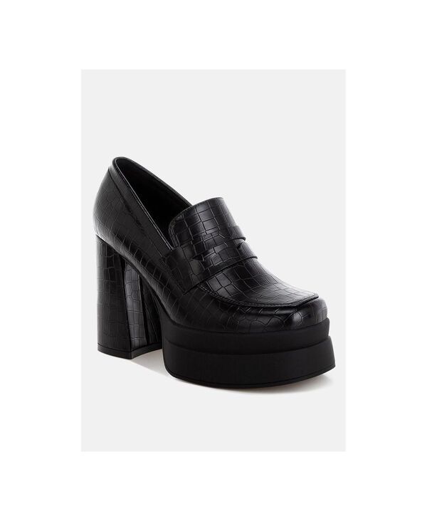 ロンドンラグ レディース シューズ スリッポン・ローファー ヒール London Rag Womens Edwina Chunky Penny Strap Heeled Loafers Black f
