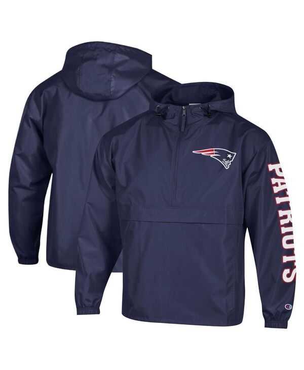 チャンピオン メンズ アウター ジャケット・ブルゾン Champion Mens Navy New England Patriots Packable Windbreaker HalfZip Jackジャンパー・ブルゾン