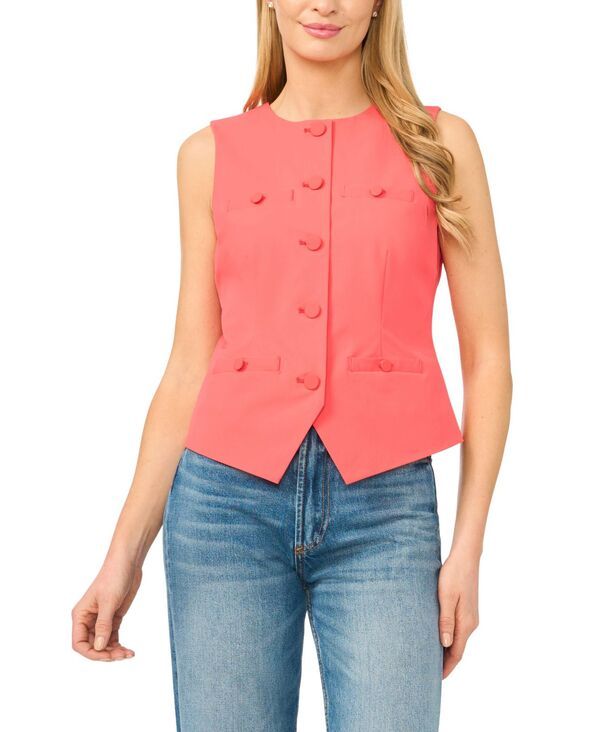 セセ レディース トップス ベスト クルーネック CeCe Womens Crewneck ButtonUp Vest Cayenne