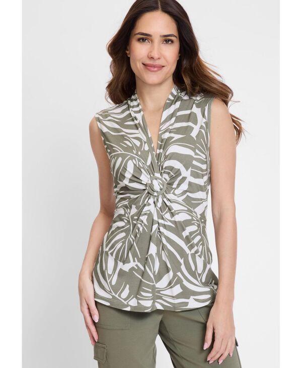オルセン レディース トップス シャツ プリント Olsen Womens Gathered Frontropic Print Shell Olive オリーブ