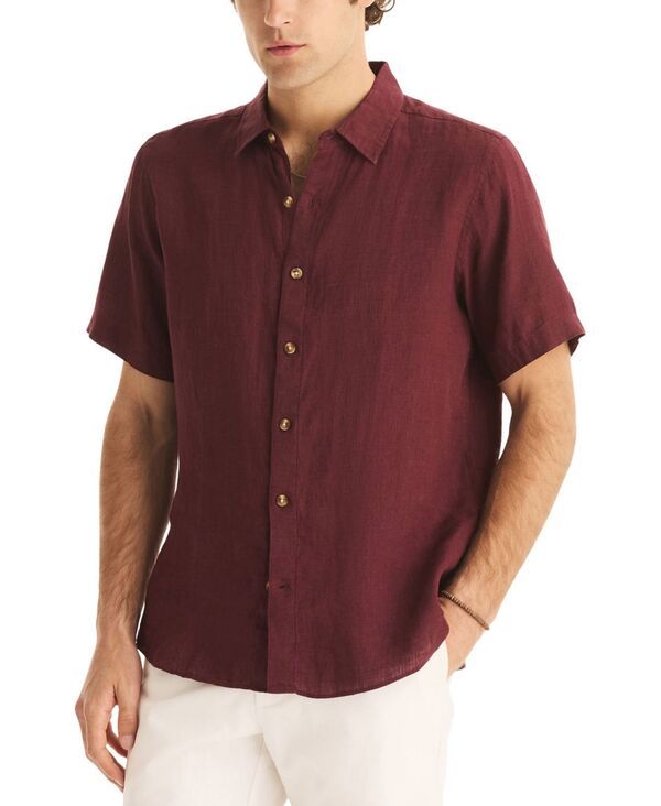 ナウティカ メンズ トップス シャツ 半袖 リネン Nautica MenshortSleeve Linen Shirt Seaport Burgundy バーガンディ