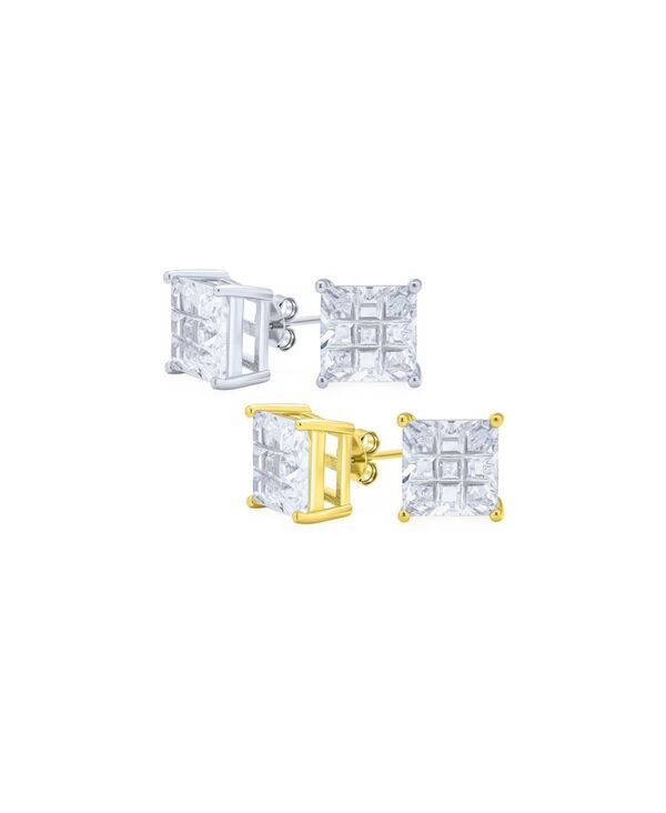ブリング レディース アクセサリー ピアス・イヤリング Bling Jewelry Set of 2 Invisible Cut Square CZ Checkboard Stud Earrings 11,535円
