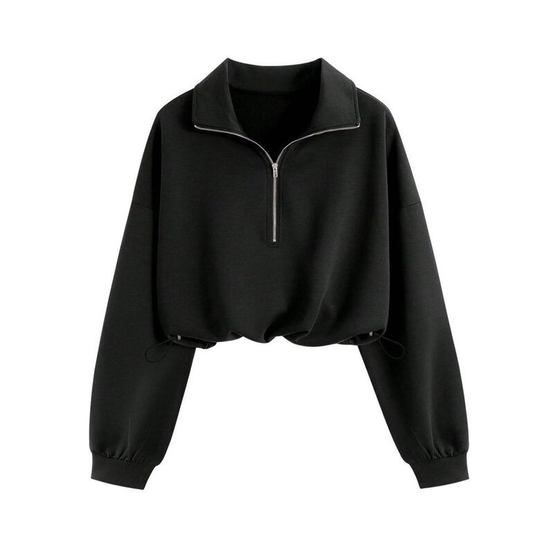 イエスファッション レディース トップス Tシャツ Vネック ドローコードウエスト ポロシャツ スウェット Yesfashion Womens 12 Zip Crop Sweatshirt Pullo